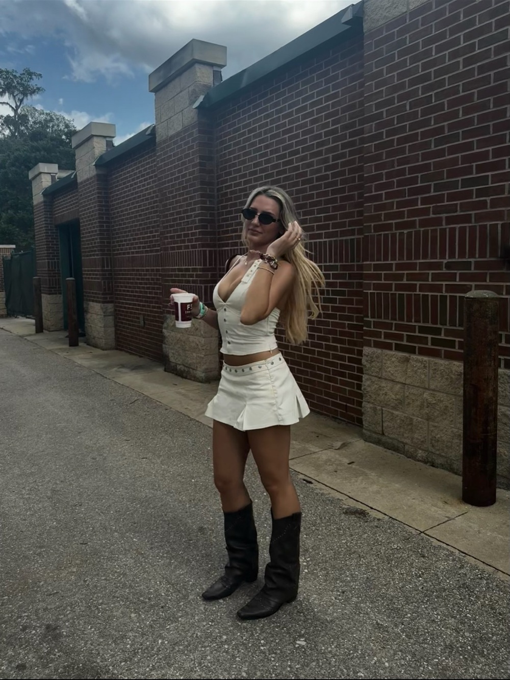 Edikted White Button-Up Halter Top & Mini Skirt Set